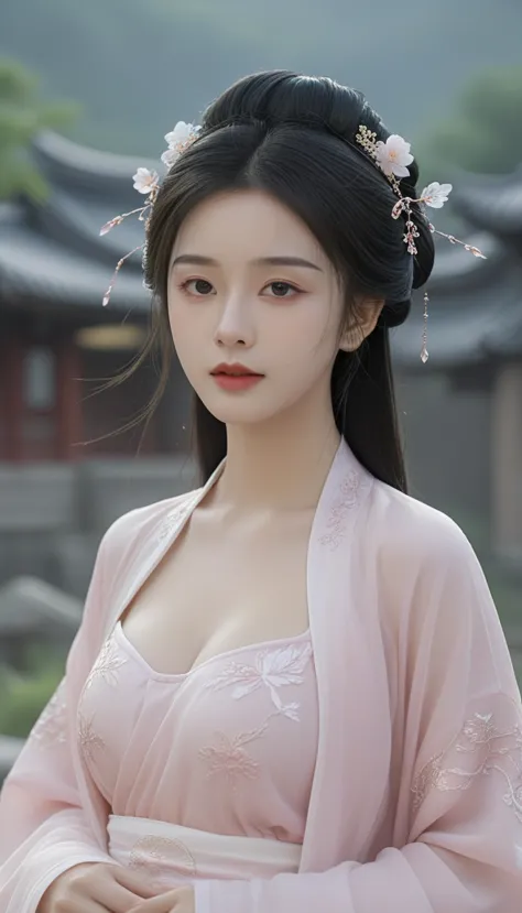 ultra realistic, intricate, epic movie scene),1girl,hanfu,full body,(big tight large breasts), casting an otherworldly radiance ...