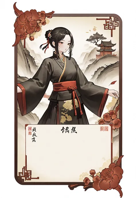 a card border ui，chinese classical martial arts style，suspense style，profile style。leave a square blank space in the middle，no c...