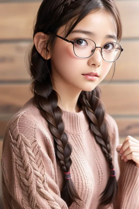 1 female,brown hair, ,((anxious expression)),beautiful breasts,sweater knit,stylish,,(look forward to)(((blushing、surprised expr...