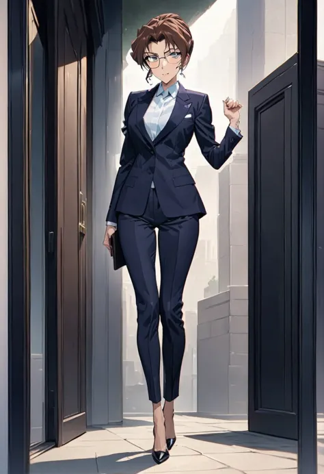 Beautiful lawyer ，(best quality,masterpiece，full body，solo:1.4), Perfect figure, Wearing glasses, Ultra Clear, Super detailed, D...