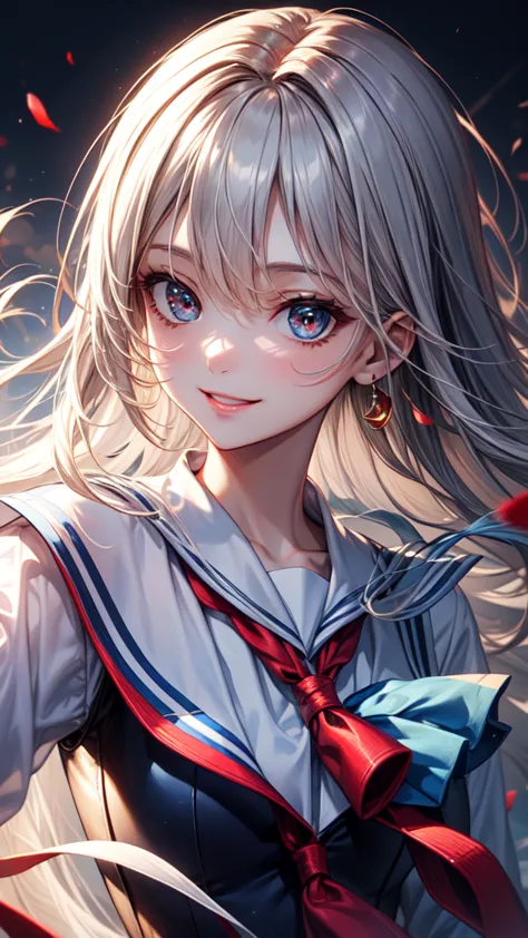 (masterpiece), highest quality, ultra-high resolution, sharp focus, beautiful woman in sailor suit, left eye is blue, red right ...