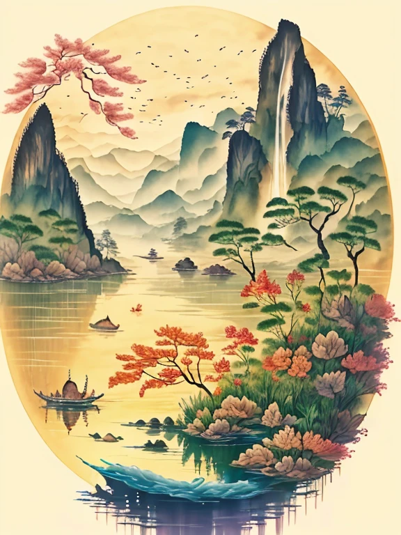 Lacquer painting, Makie, flower園,flower畑,Money, Surreal illustration , Otherworldly, ,Highly detailed and magical lighting, Intricate forest details, Surrounding vegetation and river, Solarpunk ,landscape, , Beautiful foliage with beautiful lighting and realistic proportions, Like a movie background, 8K, Highest quality, masterpiece, 空のcloudと星.baptism,Baptism,Garden of Eden,Colorful,夢のようなlandscape, cloud, light piercing through the cloud, Reflection on the surface of the water, Gentle waterfall,flower々, flower ,Quiet atmosphere, Richness in details, Surreal beauty, Magical Aura, ファンタジーlandscape, High quality digital art, Vibrant colors, Fantastic lighting, Enchanting atmosphere, Artistic Expression, Otherworldly feeling, Beautiful brushwork, Magnificent View, Peaceful tranquility, Immersive Experience, Breathtaking views, Picturesque views, Mysterious charm, Mysterious atmosphere, Nuances, A magical dream. There are no people, Nobody is here