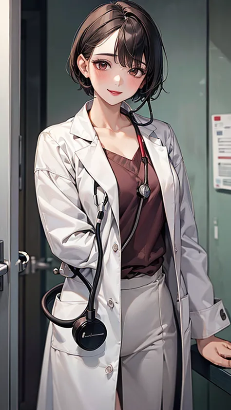 ((masterpiece, best quality, high quality)),1 girl, (lower body, hospital), (doctor_, lab coat, stethoscope, doctor),breast，lips...