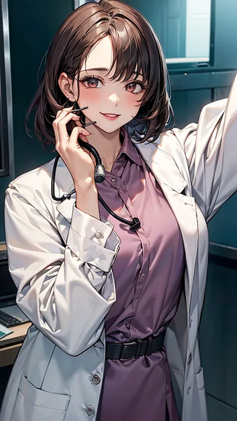 ((masterpiece, best quality, high quality)),1 girl, (lower body, hospital), (doctor_, lab coat, stethoscope, doctor),breast，lips...