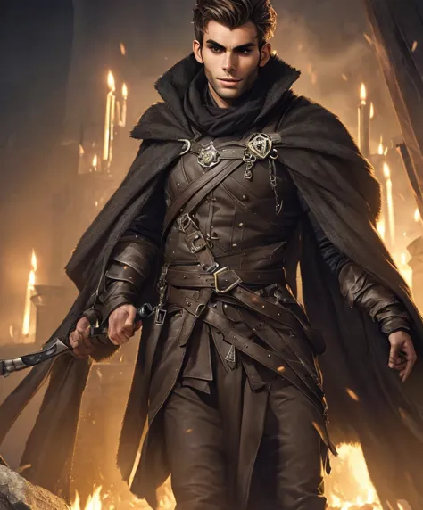 (((single character image.))) (((1boy))) (((dressed in medieval fantasy attire.)))  (((generate a darkly handsome male character...