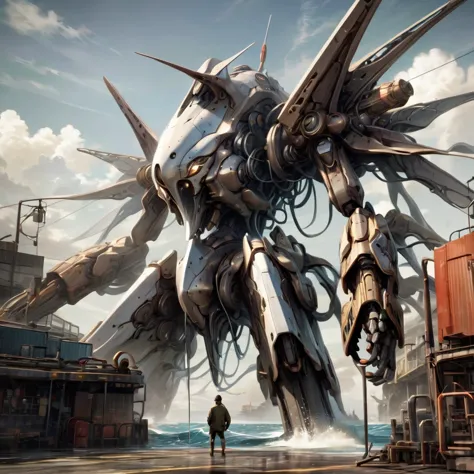 
A giant mechanical squid made of steel that fights in the raging sea.