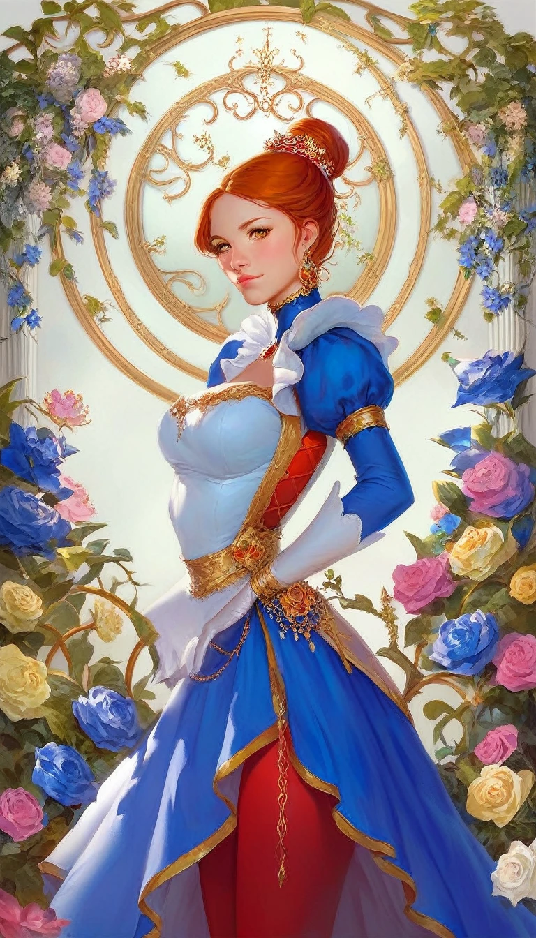 Aarav woman in blue dress I have flowers in my hair., Alphonse Muya and Rossdraws, Artwork in the style of gouache, palace ， girl in hanfu, Alice X. Faded, Fantasy behavior, Surreal Art Nouveau, Inspiration from Feng Huazhong, Autumn Empress, Inspiration from Yan Juncheng, Amazing digital illustrations