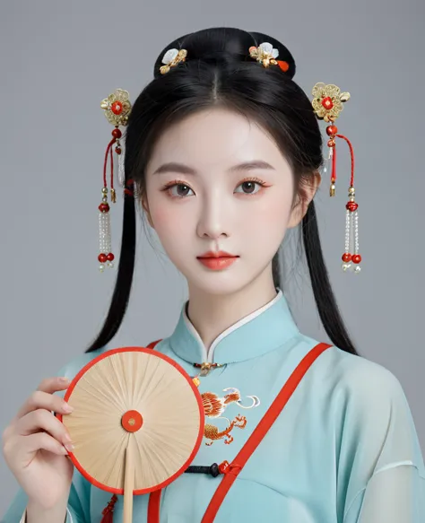 chinese classical girl portrait，symmetry，round face，bright eyes，smooth skin，chinese song dynasty official uniform,egotistical,of...