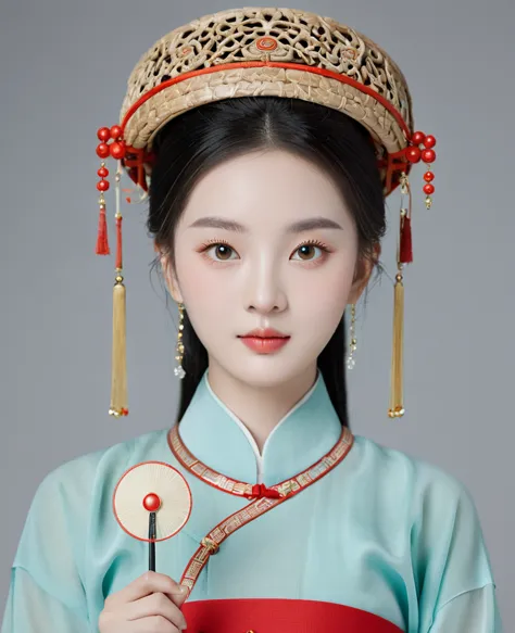 chinese classical girl portrait，symmetry，round face，bright eyes，smooth skin，chinese song dynasty official uniform,egotistical,of...