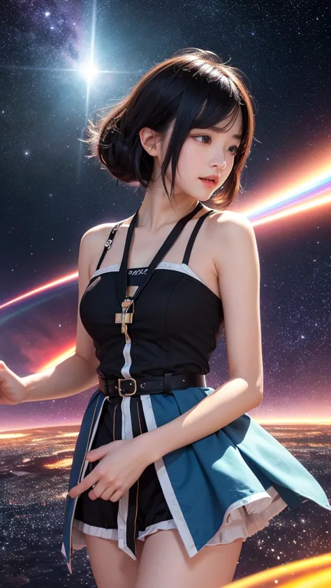 floating in space、whole body、reach out, highest quality, Highly detailed CG integrated 8k wallpaper, movie lighting, Lens flare,...