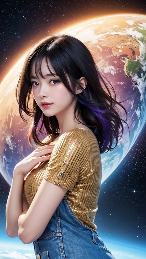 floating in space、whole body、reach out, highest quality, Highly detailed CG integrated 8k wallpaper, movie lighting, Lens flare,...