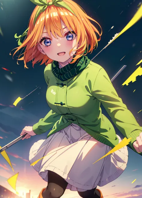 Yotsubanakano, Yotsuba Nakano, bangs, short hair, blue eyes, Hair between the eyes, hair ribbon, hair band, Orange Hair, (Green ...