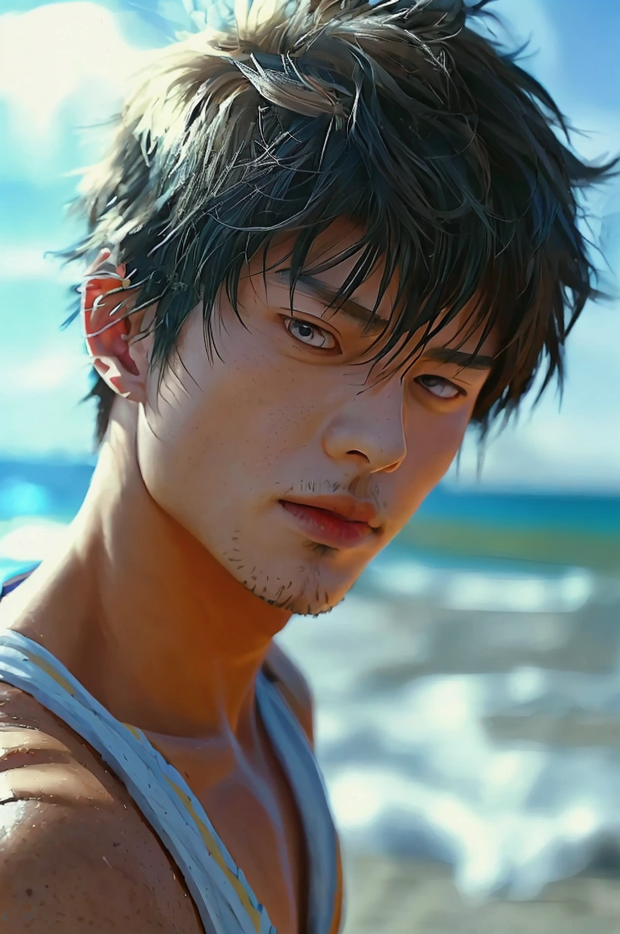 1boy  handsome suguro ryuuji ,beach