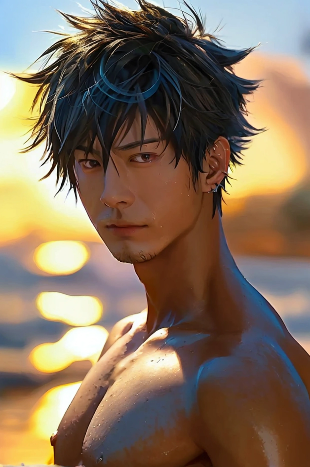 1boy  handsome suguro ryuuji ,beach