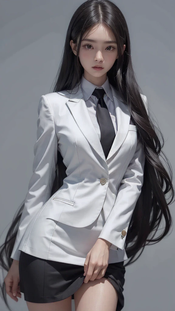 business woman, beautiful woman, Wear a suit and tie, short skirt suit, business suitwhite, กระโปรงดินสอสั้นwhite, business suitรัดรูป, All white outfit, Emphasize the curves of the body, (สาวสวยTwo meter long hair, my hair is very long., extra long hair, long black hair), business suit, (Italian style suit, two button suit), (Italian suit, white สูท, Set of two buttons), (wearing a women&#39;s suit, Business Women Suit, white), (สูทผู้หญิงwhite), (เสื้อเชิ้ตwhite), necktie, (necktieสั้นสีดำ, necktieสีดำ, necktieผอม, ถักnecktie), (military rank insignia), (Short pencil skirtwhite), (Dynamic posts), full body, (A gigantic rift), (big breasts, thin body, small waist, hips raised, small thighs, Long legs), high-heelsสีดำ, (Short pencil skirt, white), Wearing a suit for a business woman, (Wearing a white businesสูท, business suitหญิงwhite), (tight, military regalia, เสื้อwhite, กระโปรงwhite), Long legs, (black shoes), (Two gold สูท buttons, Two meter long hair, Form fitting suit, เสื้อสูทwhiteทรงธรรมดารัดรูป), (black shoes, high-heels), (stand, walk, elegant gesture, Dynamic posts), short dress, earring, garden, Modeling, full body, ภาพfull body, military rank insignia