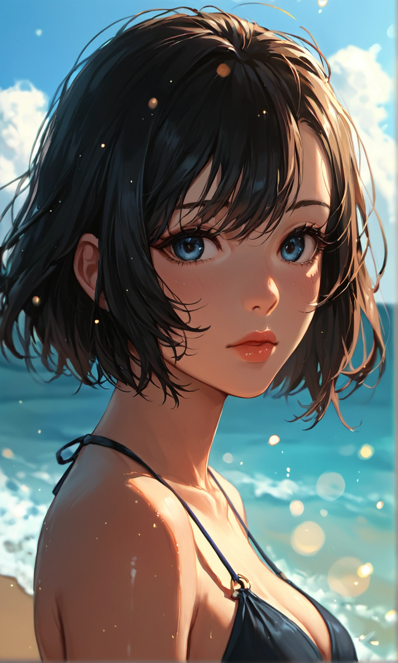 score_9, score_8_up, score_7_up, score_6_up, score_5_up, score_4_up, BREAK source_anime,rating_save, Beautiful Female short hair ,beach