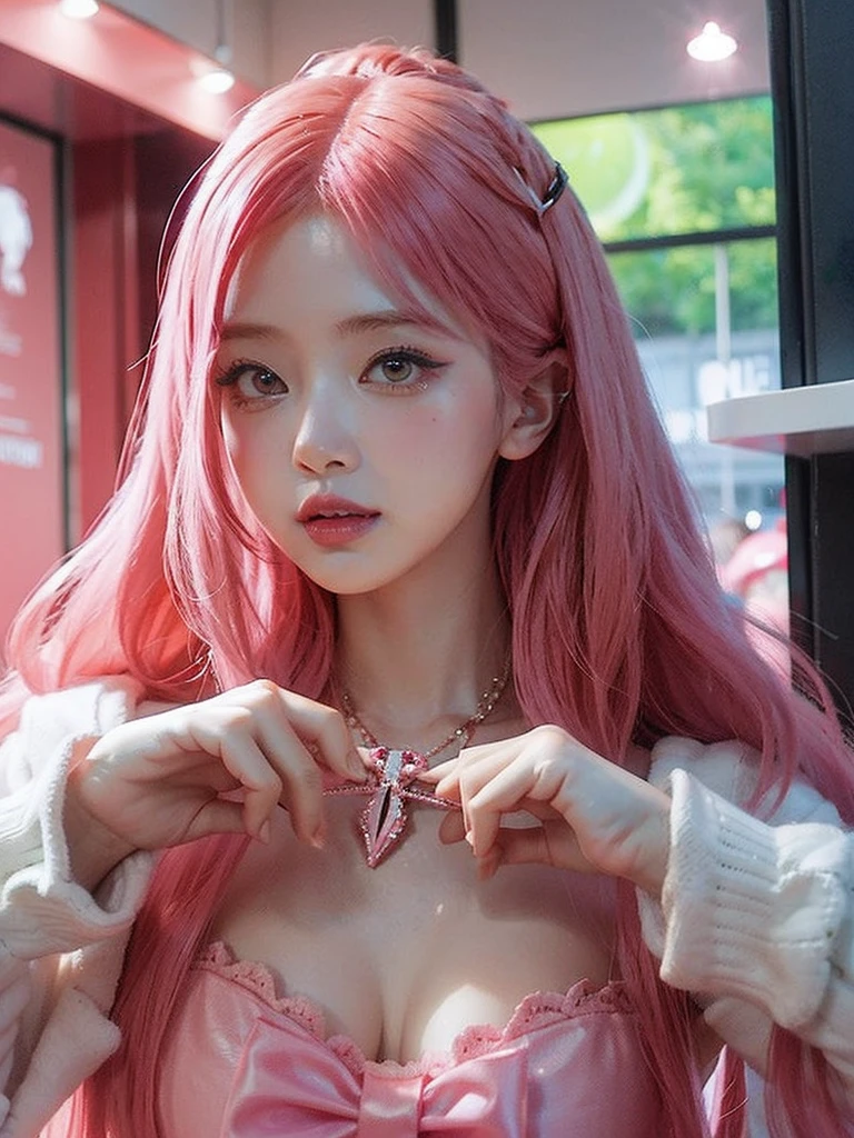 
garota araffe com cabelo rosa belle delphine, peruca vermelha, Cosplay de garota de anime, boneca barbie anime, garota de anime na vida real, núcleo de fadas, lindo estilo de anime, cabelo rosa cacheado, cabelo rosa longo e esvoaçante, estilo de cor rosa e vermelho, estilo de cabelo kawaii, cosplay de anime, linda garotinha alienígena rosa, com cabelo ruivo cacheado Olhos verdes Vestida para o Halloween Roupas assustadoras