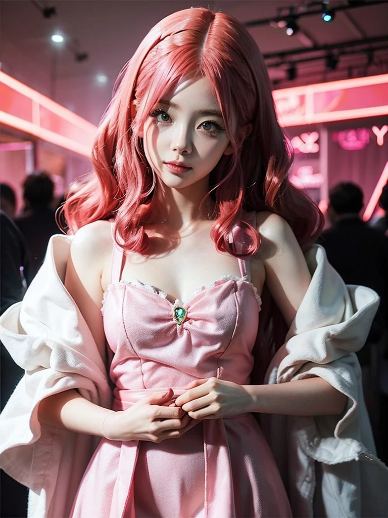 
garota araffe com cabelo rosa belle delphine, peruca vermelha, Cosplay de garota de anime, boneca barbie anime, garota de anime na vida real, núcleo de fadas, lindo estilo de anime, cabelo rosa cacheado, cabelo rosa longo e esvoaçante, estilo de cor rosa e vermelho, estilo de cabelo kawaii, cosplay de anime, linda garotinha alienígena rosa, com cabelo ruivo cacheado, olhos verdes, vestido para o Halloween, roupas assustadoras, roupas assustadoras, fantasia de cosplay