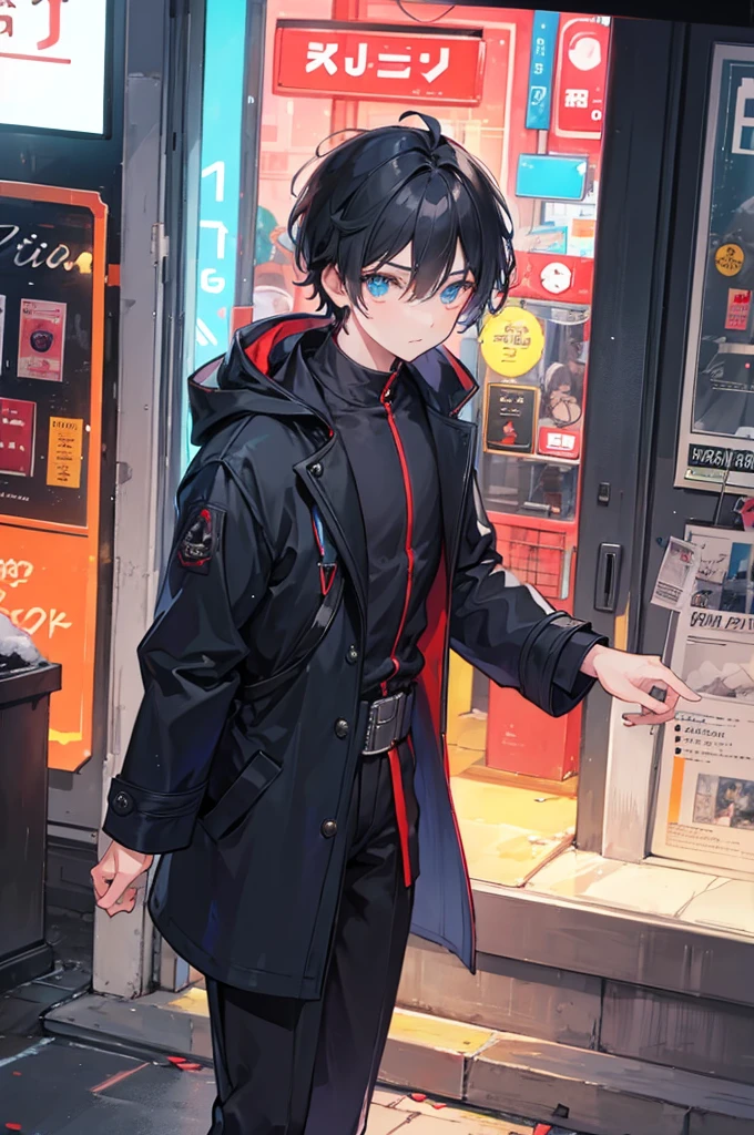 masterpiece,One boy,,(Character Focus),Functional Coat,Neon Town