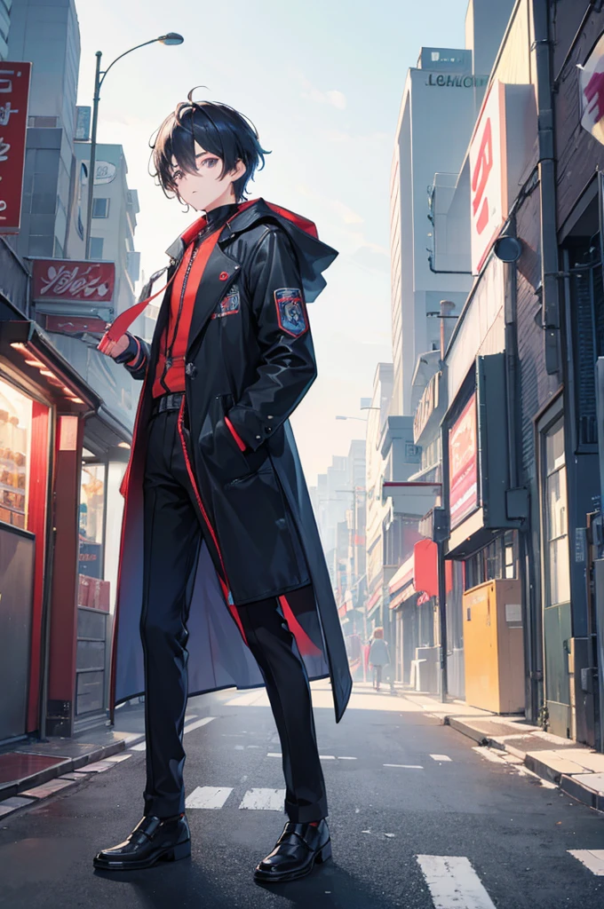 masterpiece,One boy,,(Character Focus),Functional Coat,Neon Town