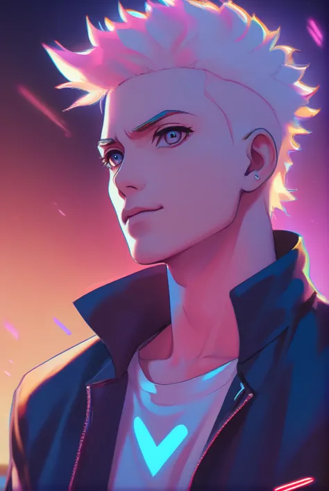 Anime-style 2.5D portrait with a pastel oil painting effect Boruto + Michael Jackson  cinematic vibrant neon lighting, close-up ...