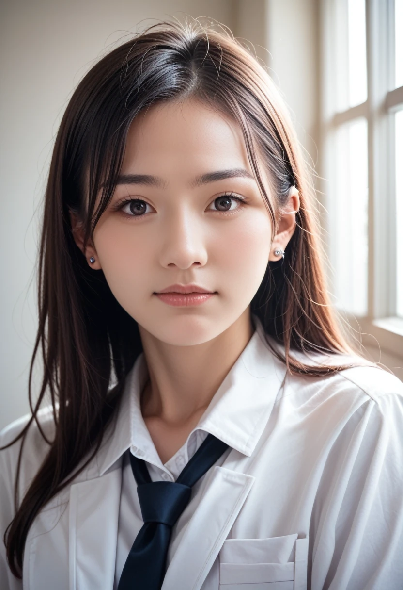 8k, raw photo, best quality, masterpiece, realistic, photo realistic, clear, professional lighting, beautiful face, best quality,ultra high res, realistic japanese beautiful, Super detailed, 1girl, face, piercing