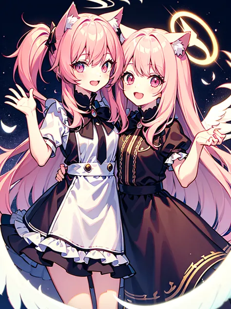 cat ears tail,long hair,pInk hair,angel shota,angel,halo,frilly angel uniform,Say good night and open mouth smile,
hyper detail ...