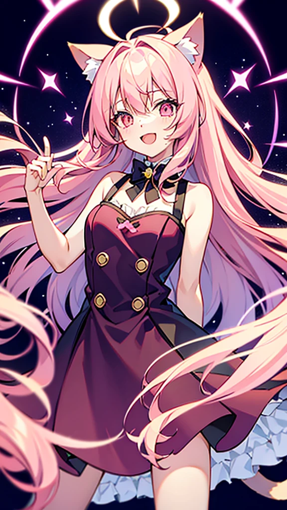 cat ears tail,long hair,pInk hair,angel shota,angel,halo,frilly angel uniform,Say good night and open mouth smile,
hyper detail and hyper precise illumination,anime style outline,crossdressing boy,