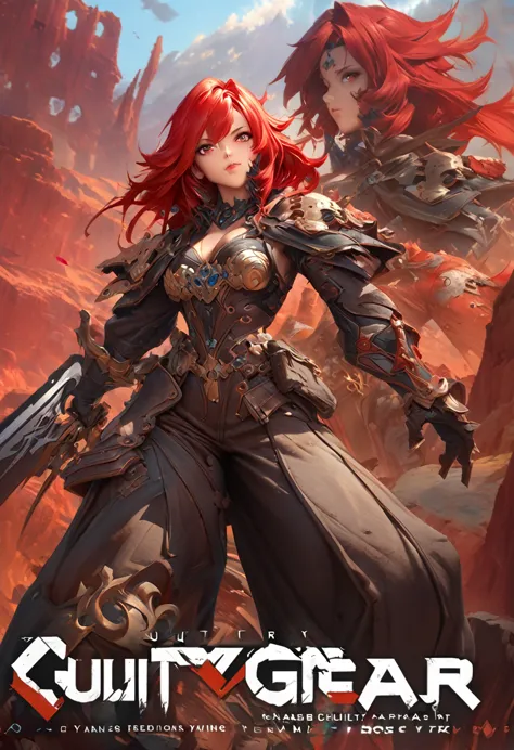 anime character with red hair and a sword in his hand, guilty gear art direction, guilty gear strive splash art, detailed digita...