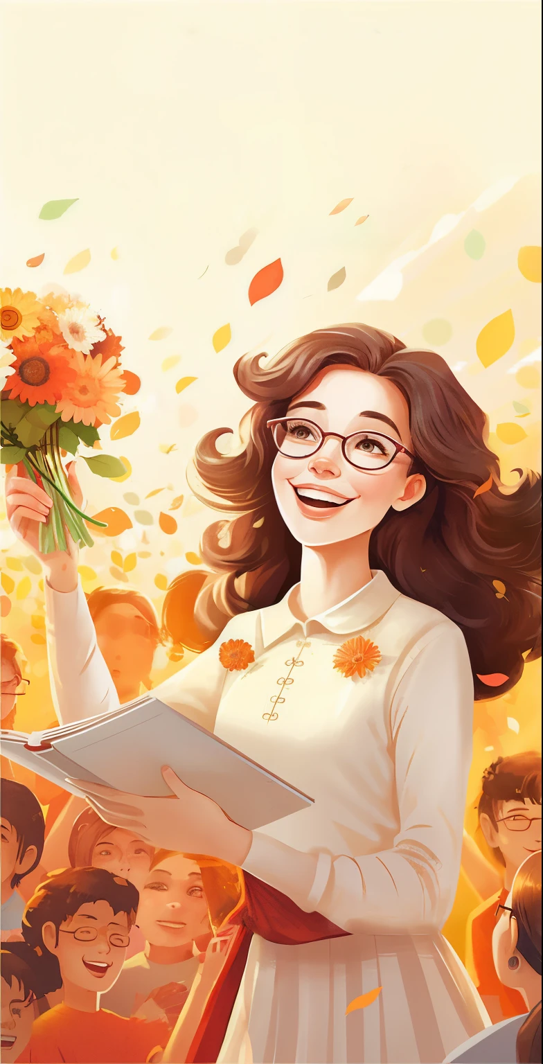 There is a lady holding a bouquet of flowers and a book, A beautiful artistic illustration, Beautiful digital illustrations, Artgerm 和 Atey Ghailan, Realistic cute girl, By Artie Guerin, author：Yang J, author：Ni Duan, Inspired by Artie Guerin, Nice illustration, Book Illustrations, author：Kim Jong-hee