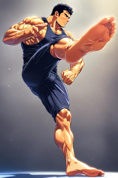 Ultra detailed, Highres, HDR, yujiro hanma, sexy man, (((full body))),blush,bulge,muscular,masculine,masterpiece,muscle, Well-bu...