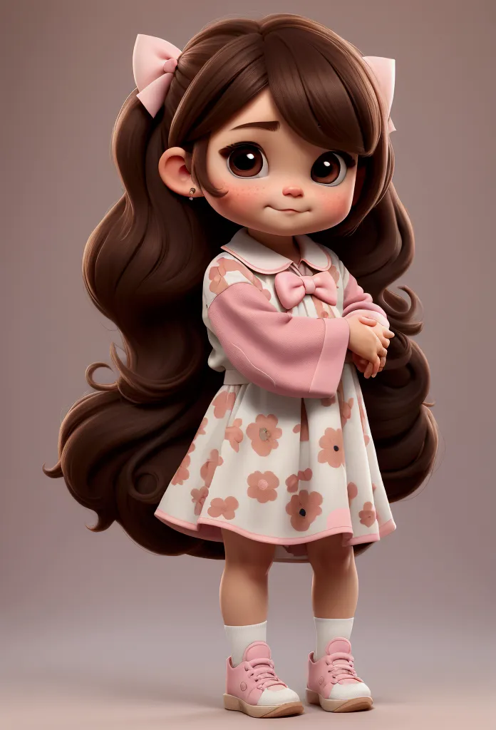 chibi baby 8k, highly detailed, beautiful girl, baby, chibi, , cover art, blue hair bow, brown long hair pink sleeve dress, whit...