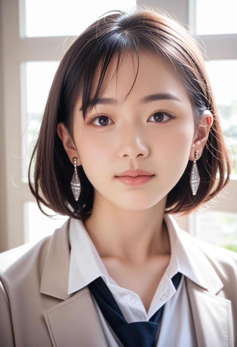 8K, RAW Photos, Highest quality, masterpiece, Realistic, photo Realistic, clear, Professional Lighting, beautiful face, Highest quality,Ultra-high resolution, Realistic japanese beautiful, Very detailed, One girl, face, Earrings