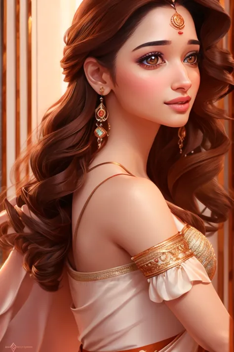 a stunning hyper realistic full body character portrait of a beautiful tamannah bhatia, expressive hyper detailed eyes, full hyp...