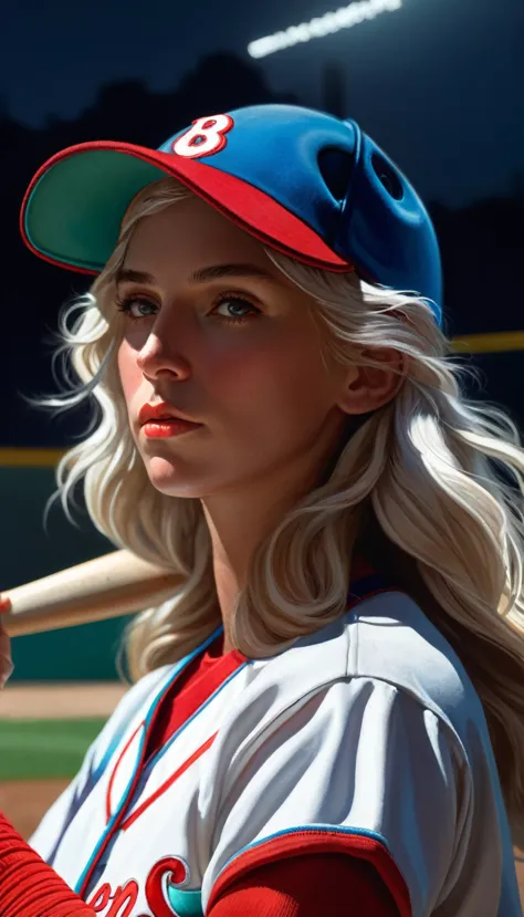 Hyperrealist portrait of female baseball player by david hockney and alphonse mucha,fantasy art, photo realistic, dynamic lighti...