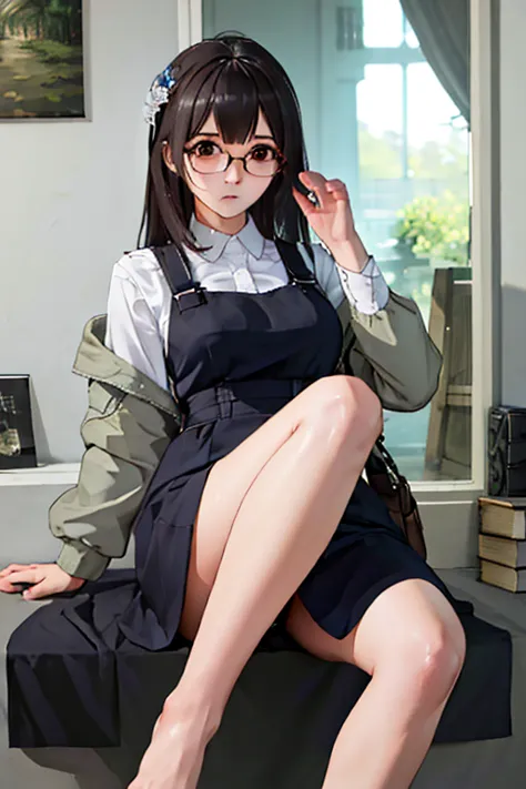 highest quality、masterpiece、high sensitivity、high resolution、detailed description、slender women、glasses、stepped on with your fee...