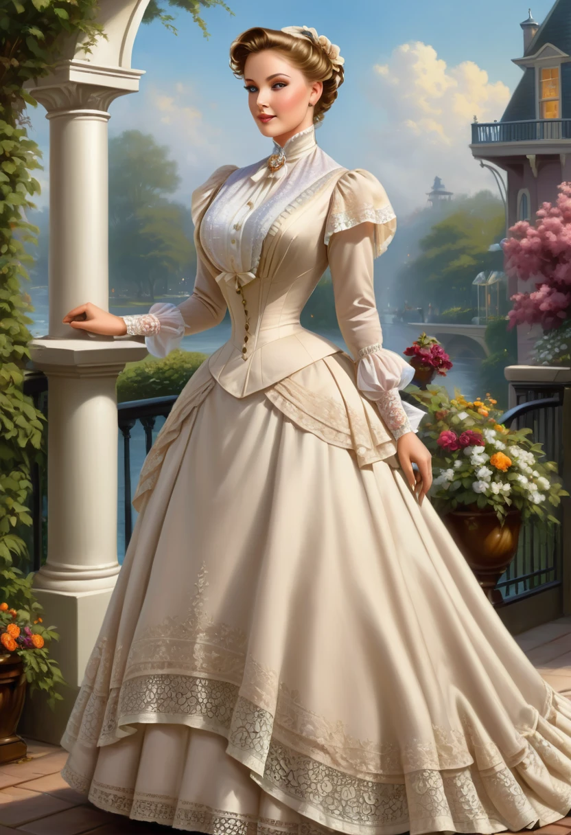 A beautiful Aristacrat woman with large elegant, hawk-like-nose, who embodies old fashioned class, sophistication, elgance as well as wholesome, natural beauty. curvy, thin-waist, wide-hips, swaying-hips. Laura Vandervoort. Oppulent historically accurate victorian dress. Greg Rutkowski, Thomas Kinkade
