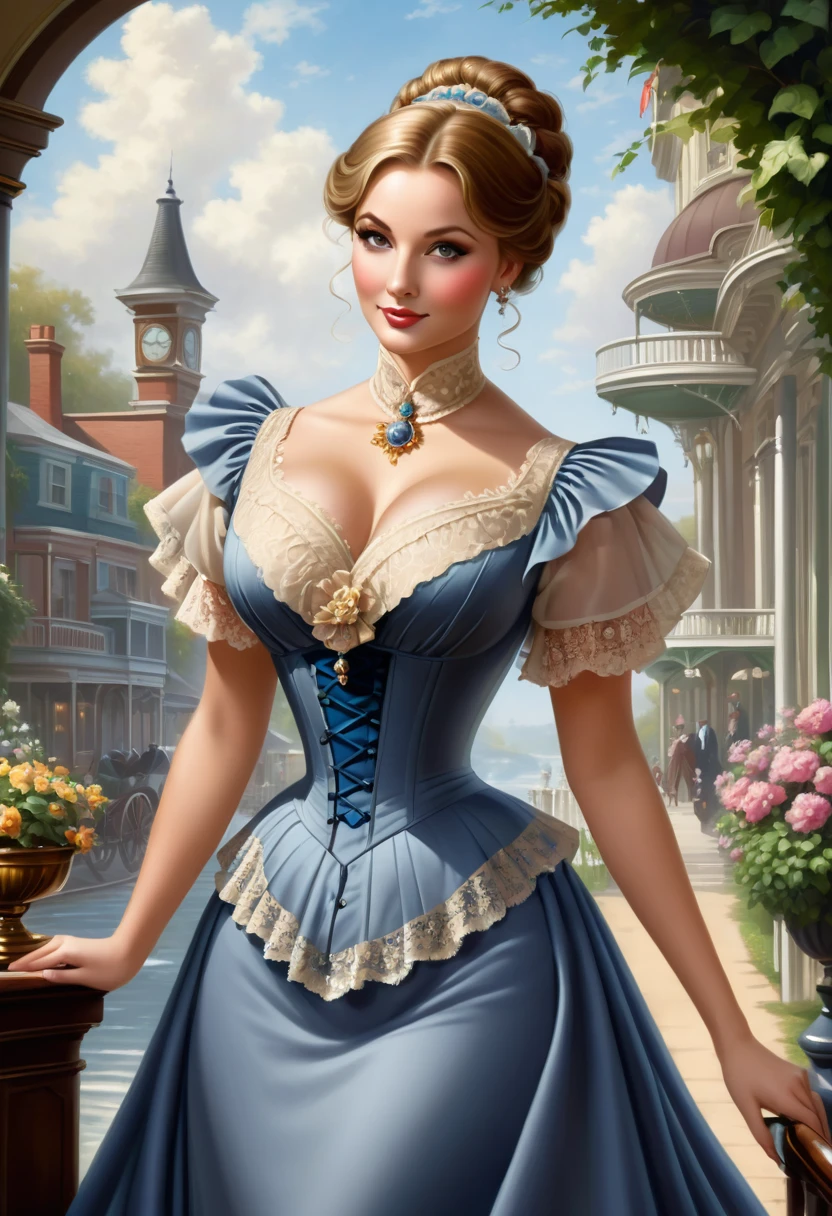 A beautiful Aristacrat woman with large elegant, hawk-like-nose, who embodies old fashioned class, sophistication, elgance as well as wholesome, natural beauty. curvy, thin-waist, wide-hips, swaying-hips. Laura Vandervoort. Oppulent historically accurate victorian dress. Greg Rutkowski, Thomas Kinkade
