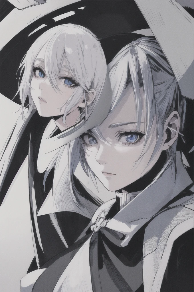 girl with short white hair, blue eyes, demon slayer uniform, black haori, highly detailed high contrast hd masterpiece of best quality in high resolution (without the mask of the mouth) ((more feminine))