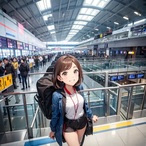 Female Giant　giant girl　airport　There&#39;s a giant girl standing on the runway　　Commercial Aircraft　
