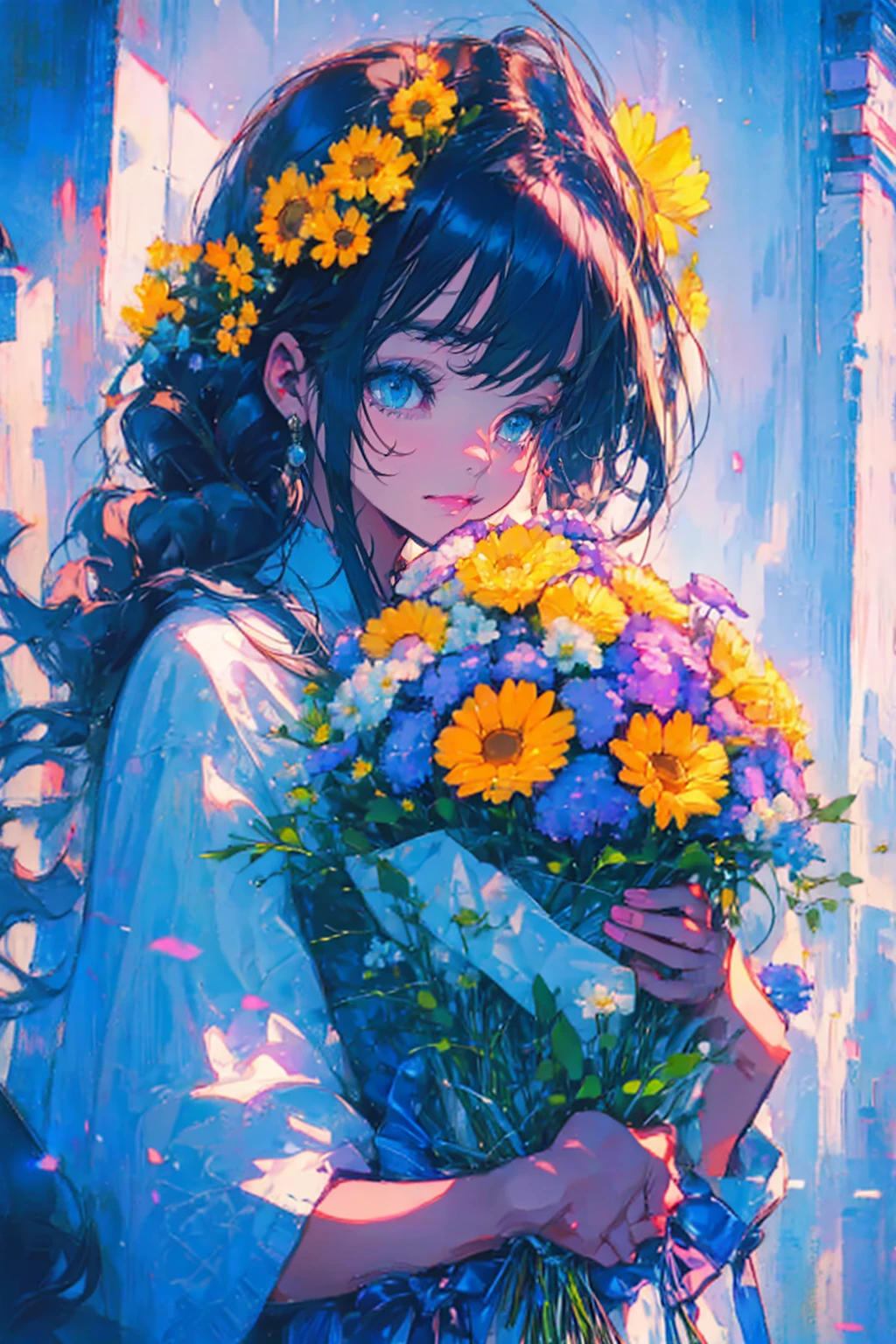 1girl,solo,cute,hold a bouquet