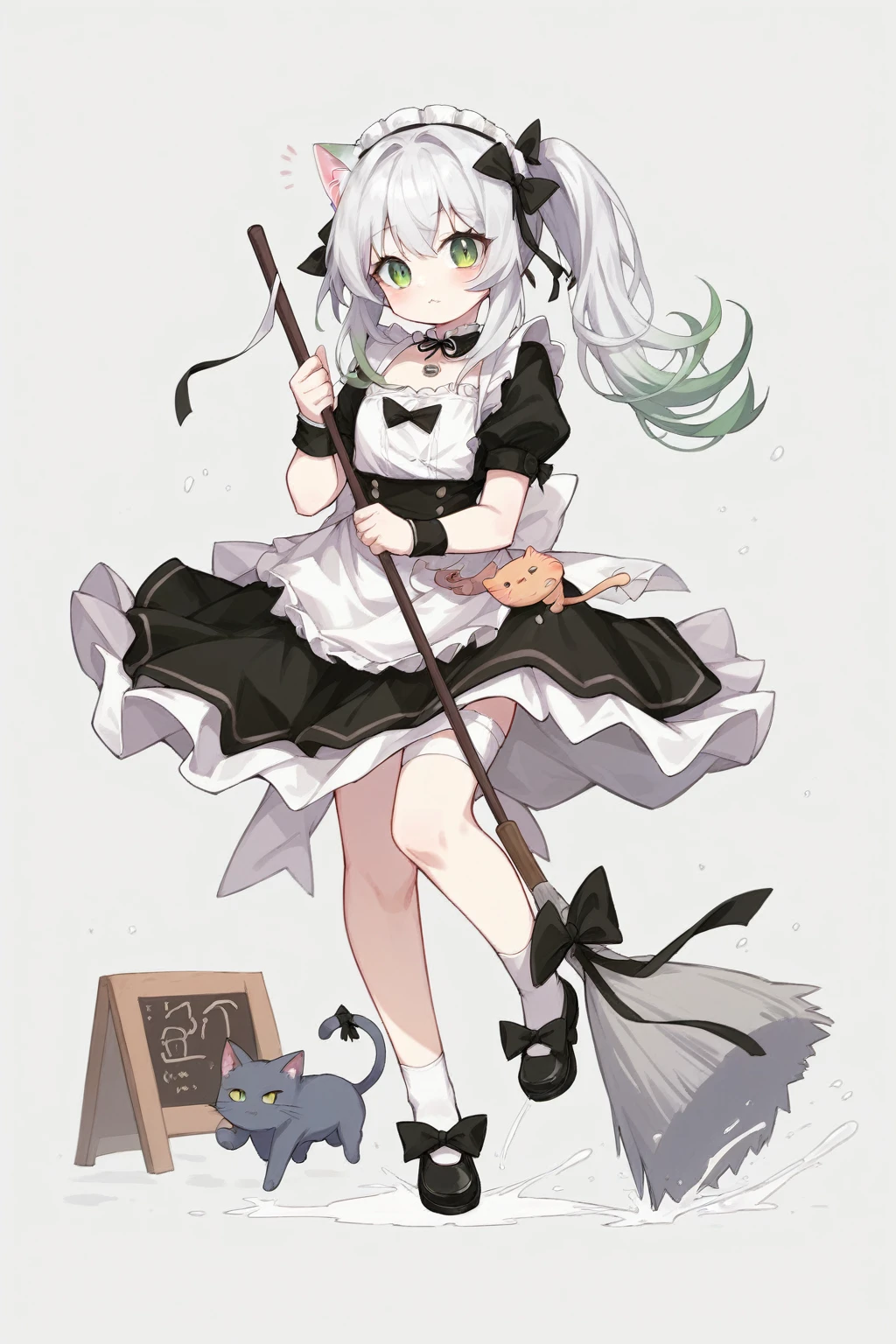 anime character with a broom and a cat on a white background, anime girl in a maid costume, anime cat girl in a maid costume, maid outfit, gorgeous maid, a maid in a magical forest, loli in dress, cute anime waifu in a nice dress, maid dress, splash art anime loli, zerochan art, clean anime art, maid, 