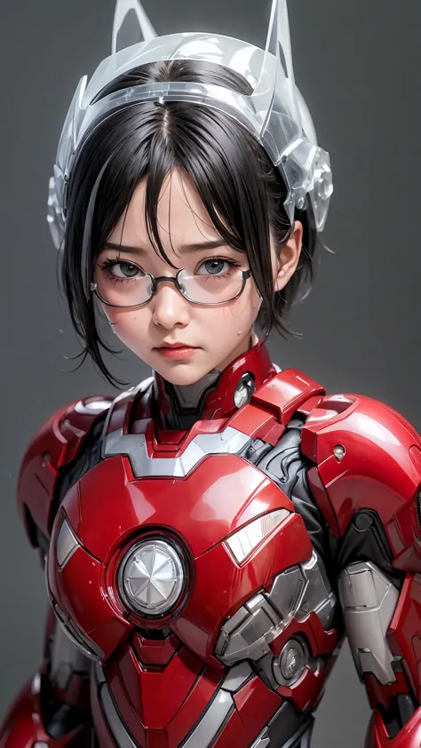 Highest quality　8k Iron Man Suit Girl　Kindergarten girl　Sweaty face　cute　short hair　boyish　Steam coming out of my head　My hair i...