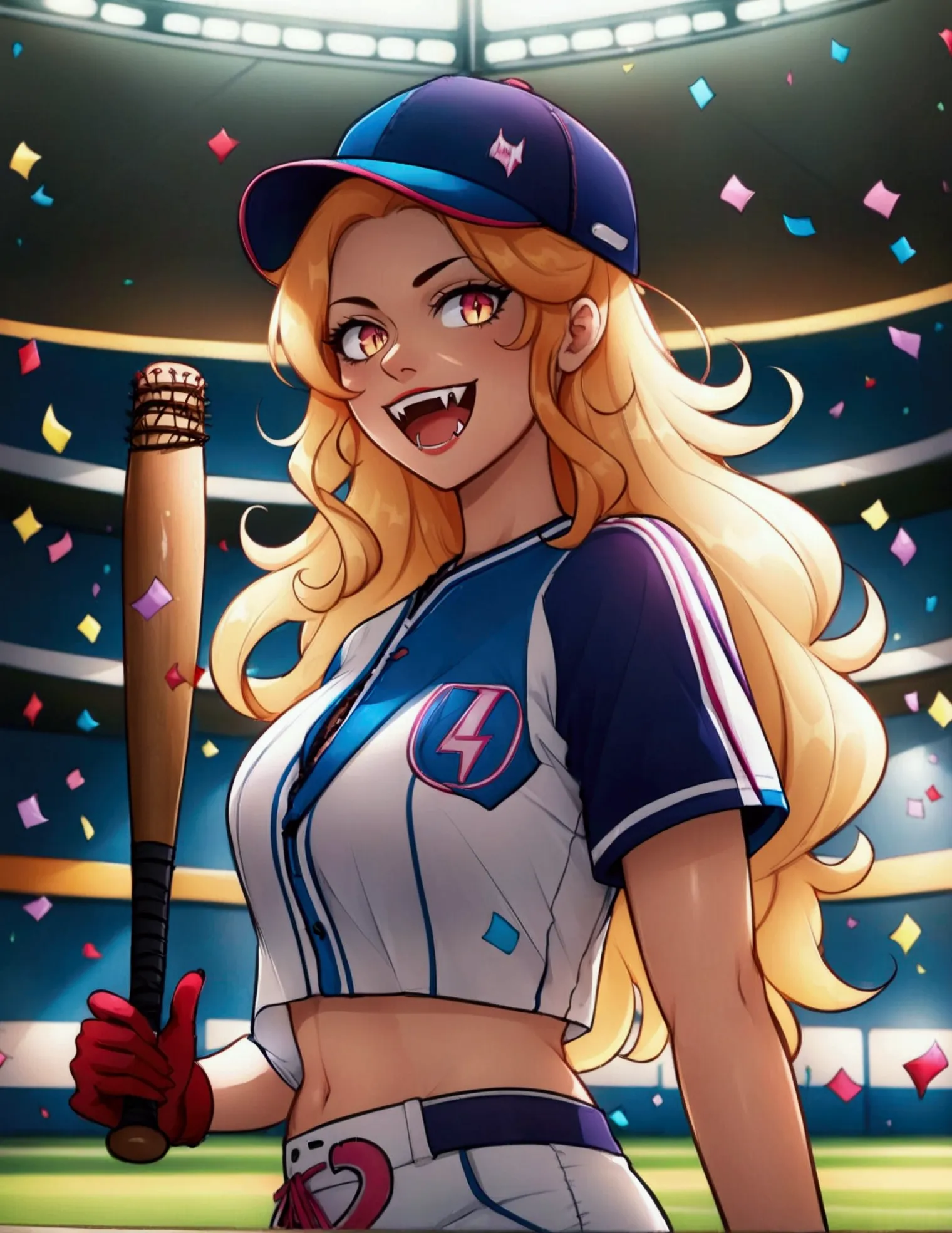 score_9, score_8_up, score_7_up, (full body shot from below:1.2), (long socks:1.1), (stunning vampire lady holding baseball bat:...