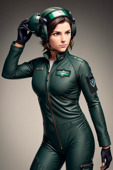 perfect anatomy　highest quality,highest resolution,(((dark green pilot suit　helmet)))　woman　fighter pilot　fighter　athletic　brown...