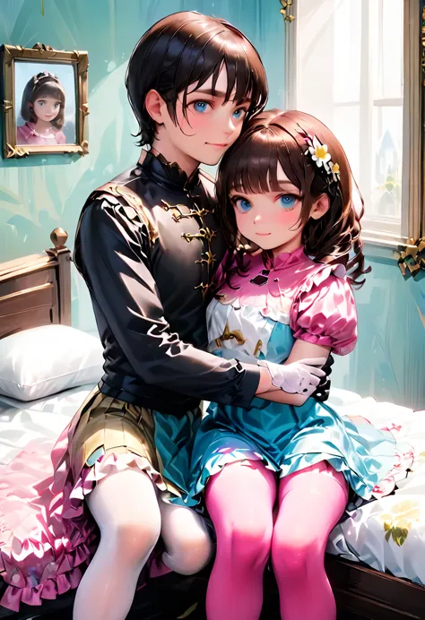 (Style-Princess) (1 man, 1 catgirl) (hetero, couple) (crossdressing, fully clothed) (brown hair, blue eyes) (portrait) (women's ...