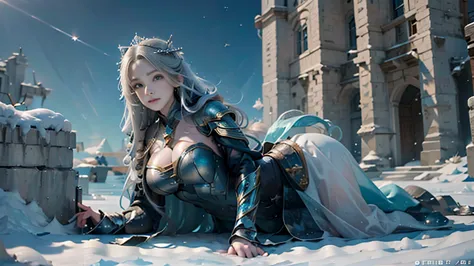 masterpiece, rest, best quality, very detailed, super real, 16k, high resolution, castle，snow, ((starry sky)),female mage，gorgeo...