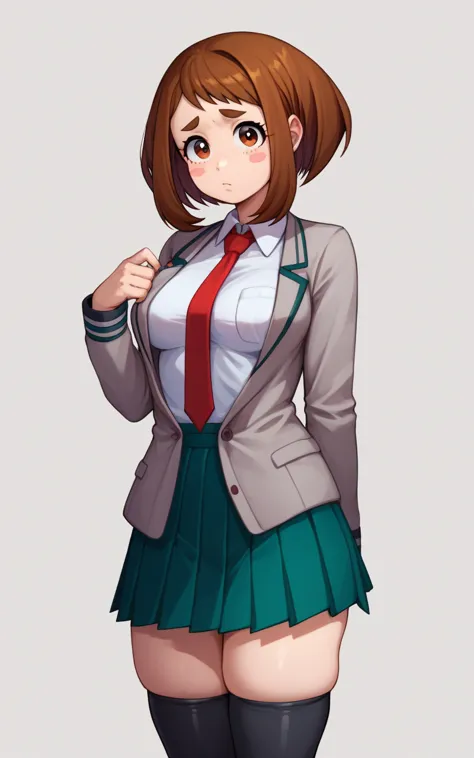 1girl, solo, two heads, conjoined, uraraka ochako, thick_eyebrows blush_stickers, brown_hair, brown_eyes, short_hair, sideburns,...