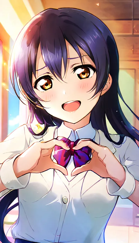 1girl, umi_sonoda, upper body, otonokizaka ,id_umi_sonoda,making her heart-shaped hands