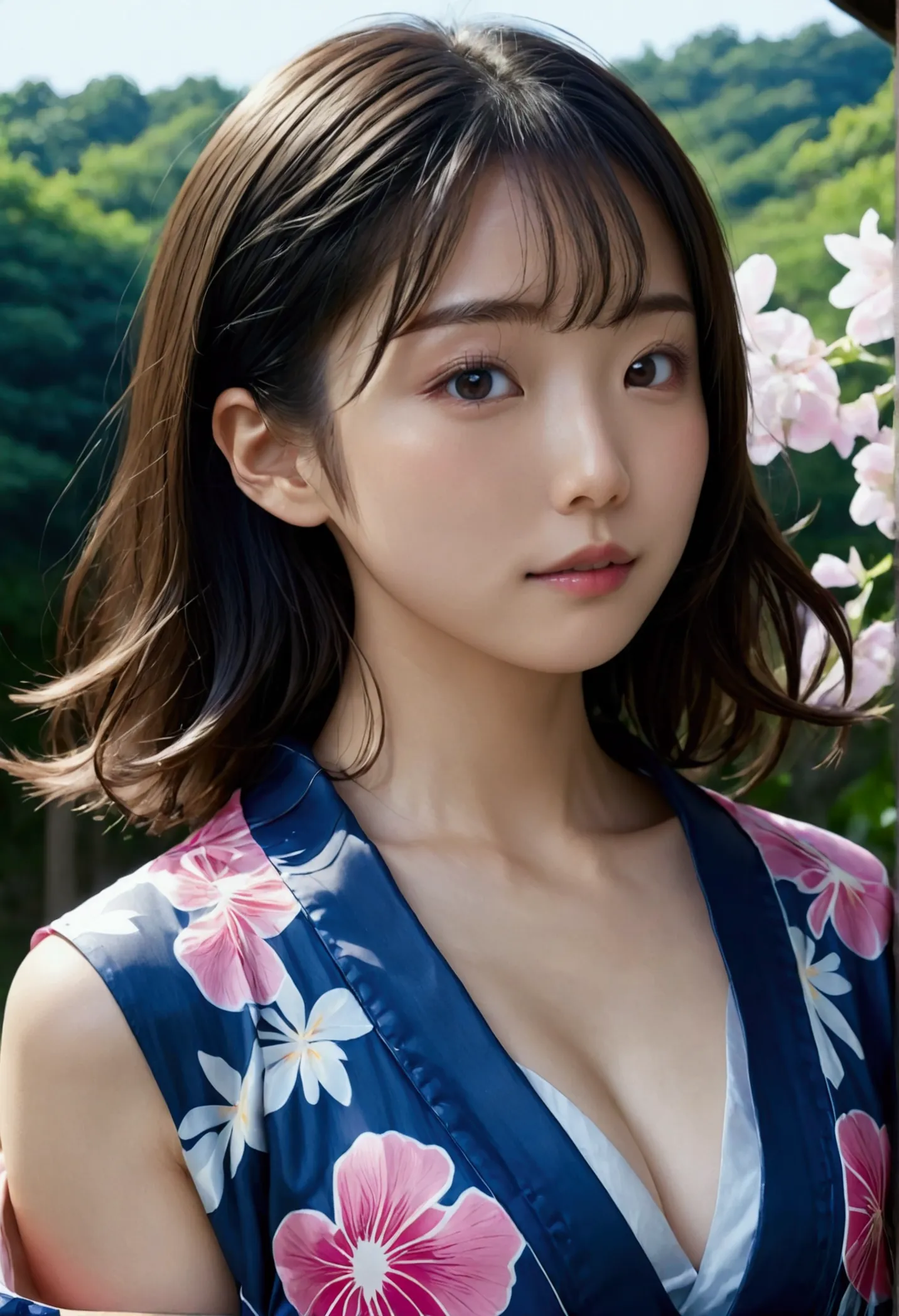 (masterpiece、high resolution、high quality)、Beautiful Japanese Women:1.3,Model Body Type、Beautiful body、Japanese Yukata、Soaring、n...